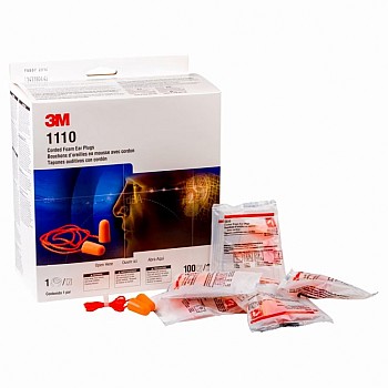3M 1110 Corded Earplugs, Poly Bag 100 Pairs/Case -1110