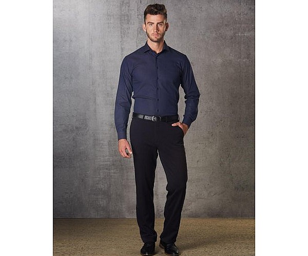 Buy STOP Midnight Blue Textured Polyester Viscose Slim Fit Men's Trousers |  Shoppers Stop