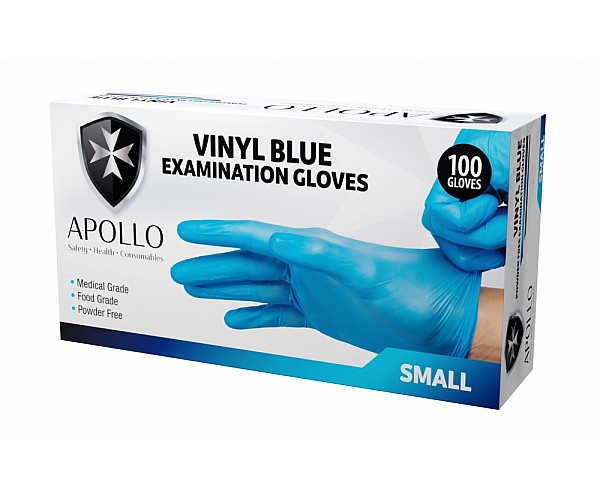 Apollo Blue Vinyl Powder Free Examination Gloves - Medical Grade, Food Grade, Latex-Free