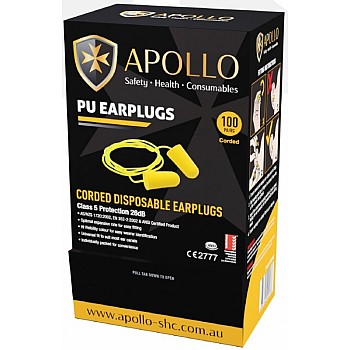 Apollo Earplugs Yellow Corded Box of 100