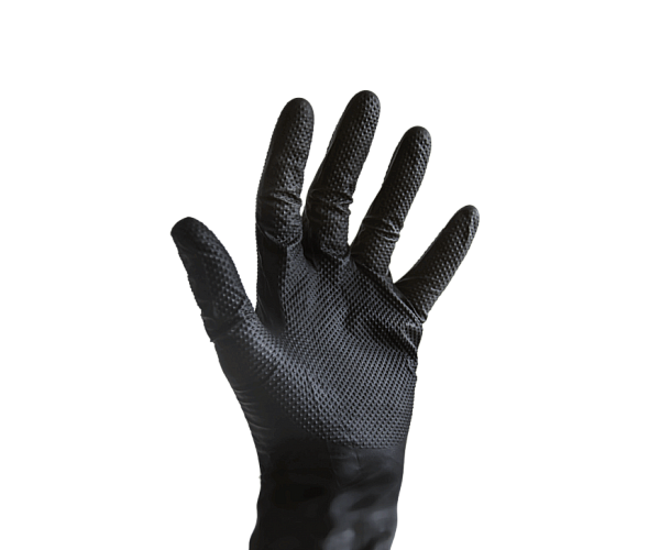 Bastion Heavy Duty Nitrile Diamond Grip Powder Free Gloves in Black - Front View