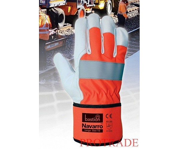 NAVARRO HIGH VIZ PREMIUM LEATHER RIGGER GLOVES Cut Resistant Gloves