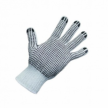 Poly Cotton Gloves With Black PVC Dots