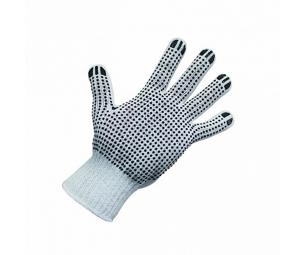 Poly Cotton Gloves With Black PVC Dots Poly Cotton Gloves