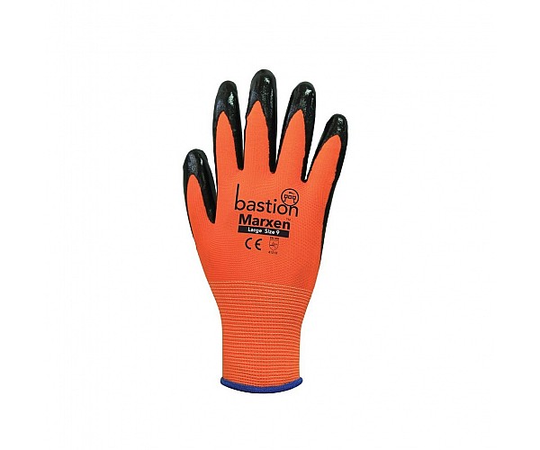 Marxen Black Nitrile Coating HI VIS Polyester Glove Safety Gloves