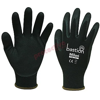 Milan Black Nylon Glove With Sandy Foam Nitrile Coating