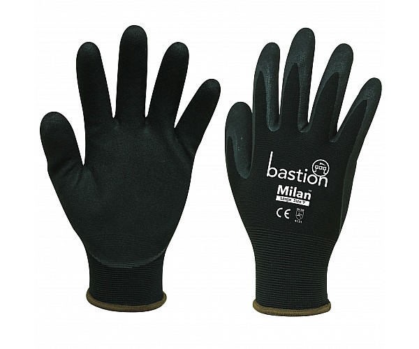 Milan Black Nylon glove with sandy foam nitrile coating Safety Gloves