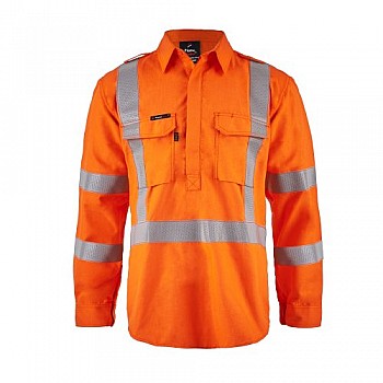 Hi Vis Close Front Shirt With X-Pattern Fr Reflective Tape