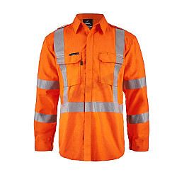 HI VIS Open Front Shirt Gusset Sleeves X-Pattern Reflective Tape HI VIS Open Front Shirt Gusset Sleeves X-Pattern Reflective Tape