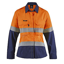 Ladies Hi Vis Two Tone Open Front Shirt With Gusset Sleeves And Fr Reflective Tape Ladies Hi Vis Two Tone Open Front Shirt With Gusset Sleeves And Fr Reflective Tape