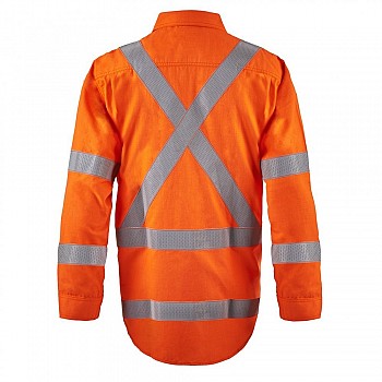 Hi Vis Open Front Shirt With Gusset Sleeves & X-Pattern Fr Reflective Tape