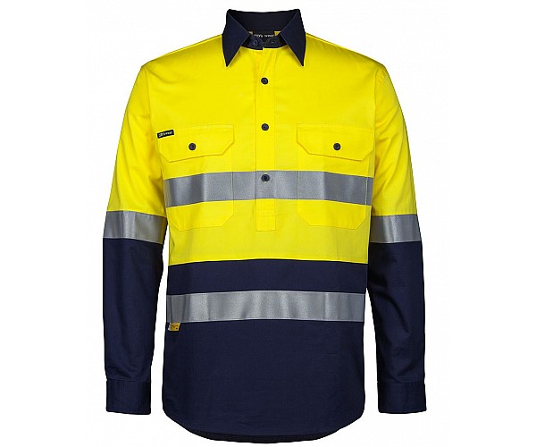 HI VIS Close Front Long Sleeve Work Shirt With Reflective Tape
