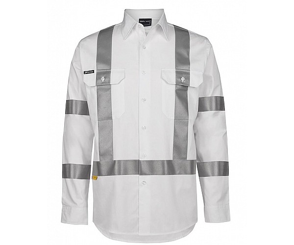 HI VIS White Night Safety Shirt X Pattern Reflective Tape