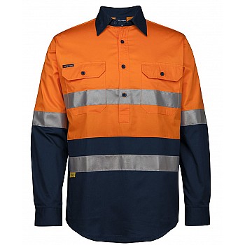 Hi Vis Close Front Long Sleeve Work Shirt With Reflective Tape