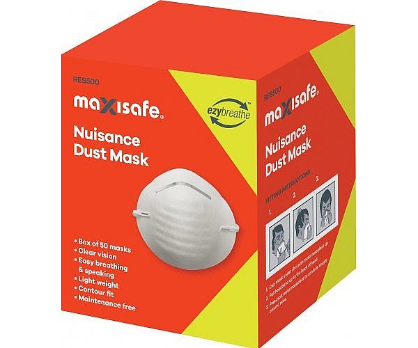 MAXISAFE Non Toxic Dust Mask BOX OF 50 Disposable Respirator Masks