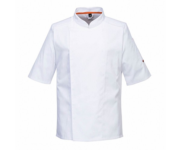 Portwest Stretch MeshAir Pro S/S Chefs Jacket - C746 in Black- Front View