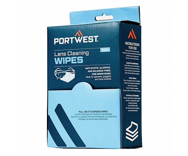 Portwest Lens Cleaning Wipes - Pack of 100 in [colour] - Front View