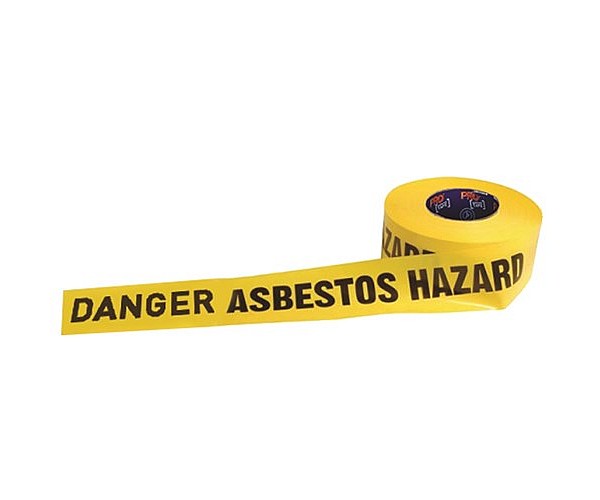 Barricade Tape - 300m X 75mm Danger Asbestos Dust Hazard Print in [colour] - Front View