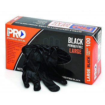 Prochoice Black Nitrile Heavy Duty Powder Free Gloves Box Of 100