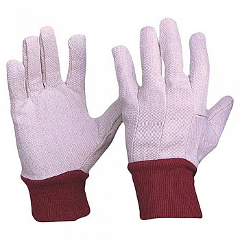 Cotton Drill Red Knit Wrist Ladies Size Gloves 