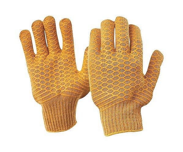 Brown Lattice Cotton Glove with PVC Criss Cross Latex Palm PACK OF 12 Poly Cotton Gloves