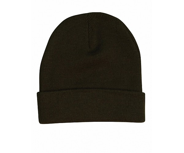 Winning Spirit Roll Up Acrylic Beanie in Black - Front View