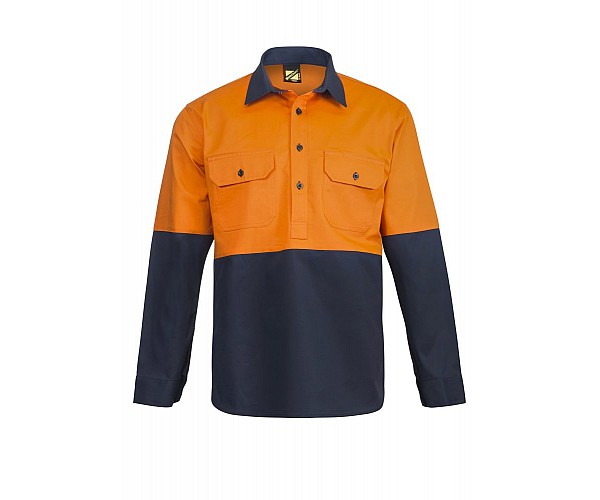 HIVIS COTTON DRILL SHIRT WITH SEMI GUSSET LONG SLEEVES