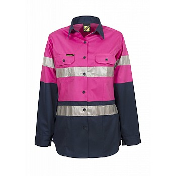 Ladies Lightweight Long Sleeves Cotton Shirt With Reflective Tape