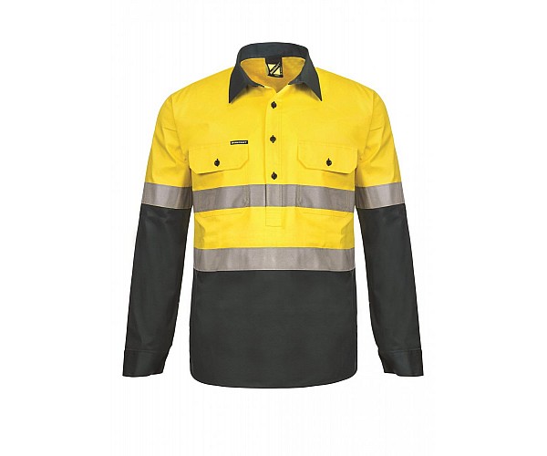 Work Craft Hi Vis 2 Tone Half Placket Shirt With Reflective Tape in [colour] - Front View