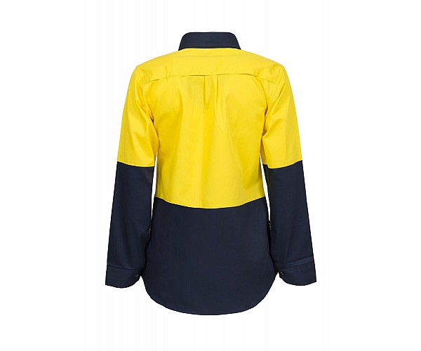 LADIES LIGHTWEIGHT HIVIS LONG SLEEVES VENTED COTTON DRILL SHIRT