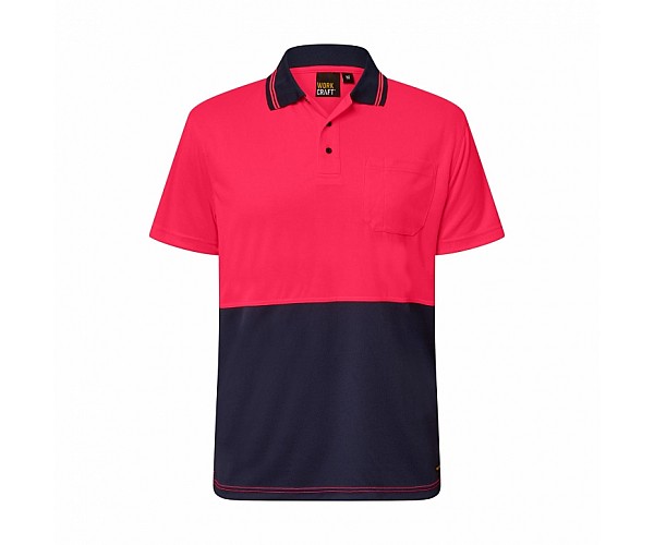 Work Craft Micromesh Polo With Pocket Short Sleeve - WSP201 in pink - Front View