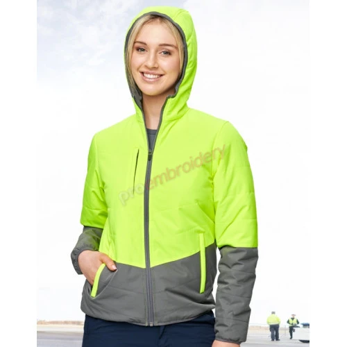 UNISEX HI VIS MODERN STYLING HOODED PUFFER JACKET