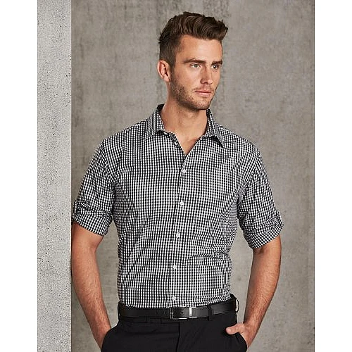 Gingham Long Sleeve Shirt With Roll-Up Tab Sleeve M7300l