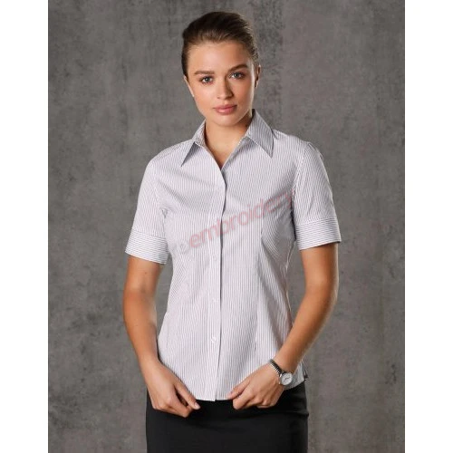 Women's Ticking Stripe Short Sleeve Shirt M8200s