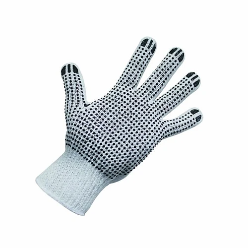 Poly Cotton Gloves With Black PVC Dots
