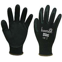Milan Black Nylon Glove With Sandy Foam Nitrile Coating Milan Black Nylon Glove With Sandy Foam Nitrile Coating