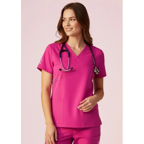 Womens Pink V-Neck Scrub Top