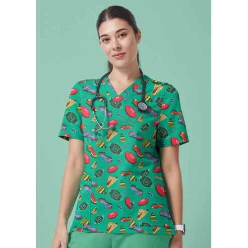 Womens V-Neck Printed Scrub Top Womens V-Neck Printed Scrub Top