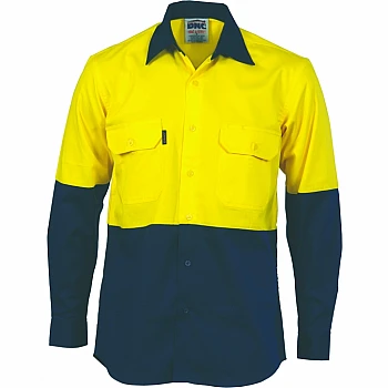 DNC Hi Vis Two Tone 190gsm Cotton Drill Long Sleeve Shirt