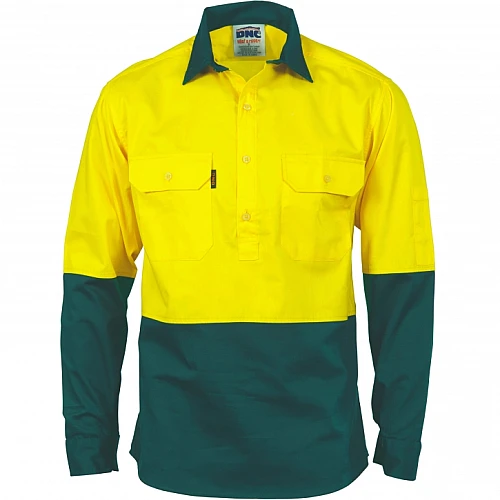 DNC Hi Vis Two Tone Close Front Cotton Drill Shirt DNC Hi Vis Two Tone Close Front Cotton Drill Shirt
