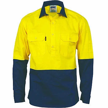 DNC Hi Vis Two Tone Close Front Cotton Drill Shirt 