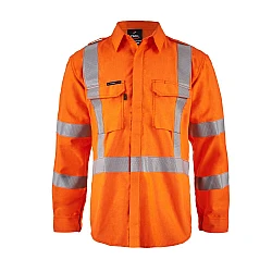 HI VIS Open Front Shirt Gusset Sleeves X-Pattern Reflective Tape