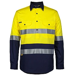Hi Vis Close Front Long Sleeve Work Shirt With Reflective Tape