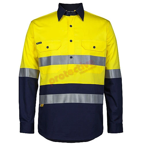 Hi Vis Close Front Long Sleeve Work Shirt With Reflective Tape