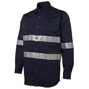Hi Vis Dark Navy Long Sleeve Shirt With Reflective Tape