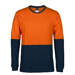 Hi Vis Long Sleeve Crew Neck Cotton T-Shirt