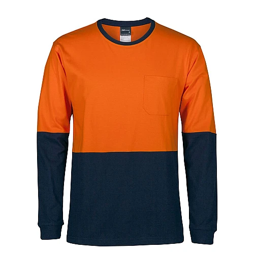 Hi Vis Long Sleeve Crew Neck Cotton T-Shirt