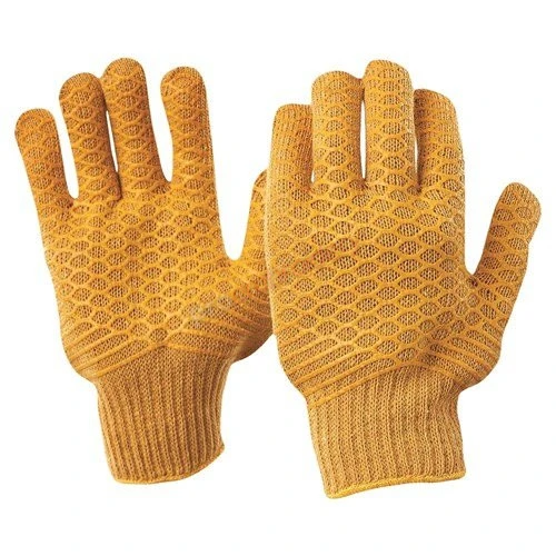 Brown Lattice Cotton Glove With PVC Criss Cross Latex Palm Pack Of 12
