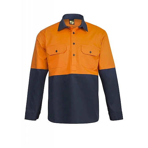 Hi Vis Cotton Drill Shirt With Semi Gusset Long Sleeves