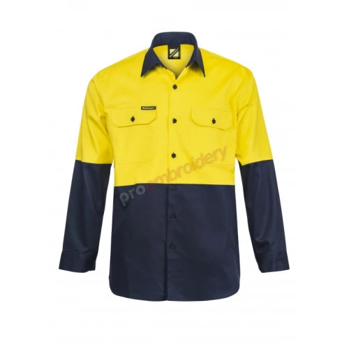 Hi Vis Two Tone Long Sleeve Cotton Drill Shirt Hi Vis Two Tone Long Sleeve Cotton Drill Shirt